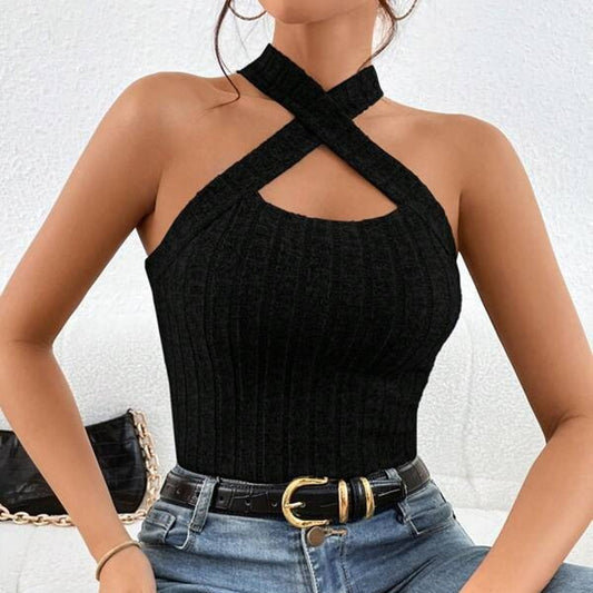 Women's Halter Sleeveless Brushed Knitted Top