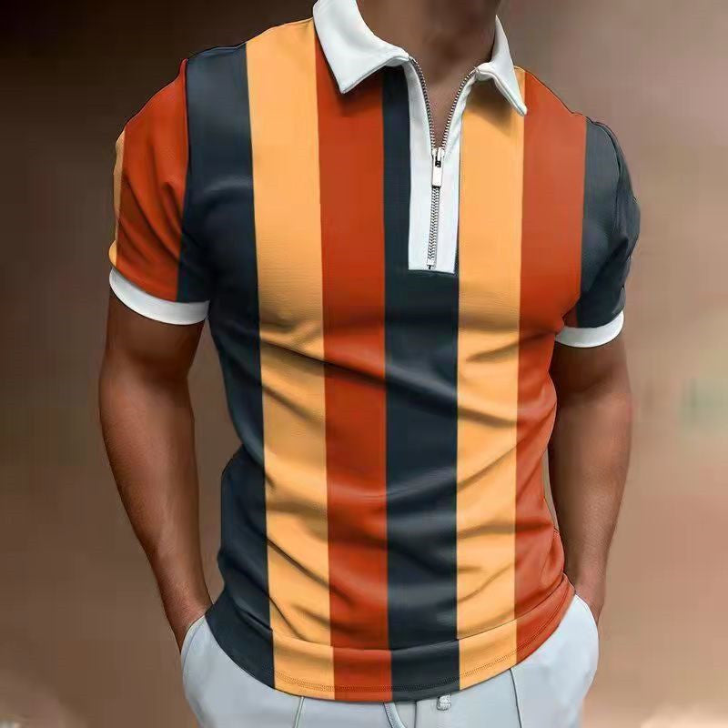 Men's POLO Shirt Striped Printed Short Sleeve T-Shirt