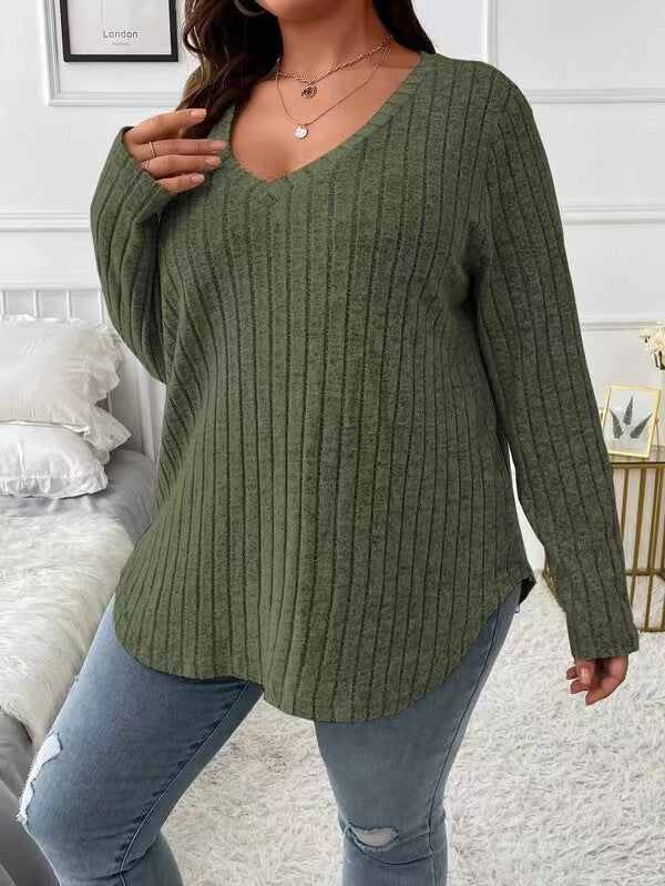 Fashion V-neck Long-sleeved T-shirt