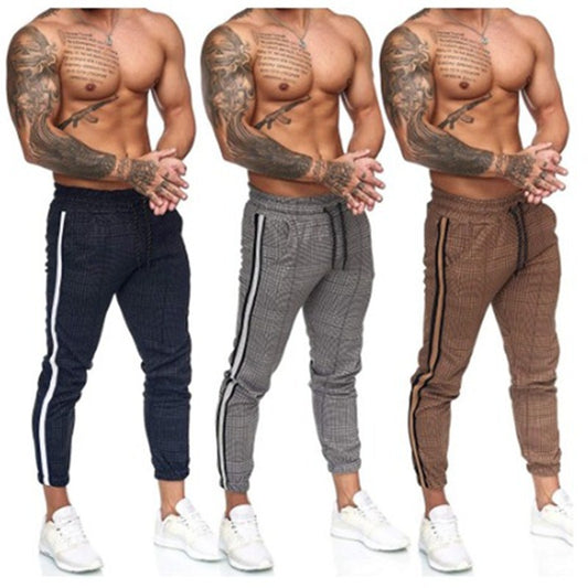 Men's Casual Slim Printed Plaid Pants