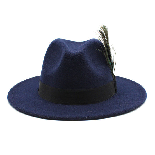 Women's Woolen Big Brim Peacock Feather Casual Sun Hat