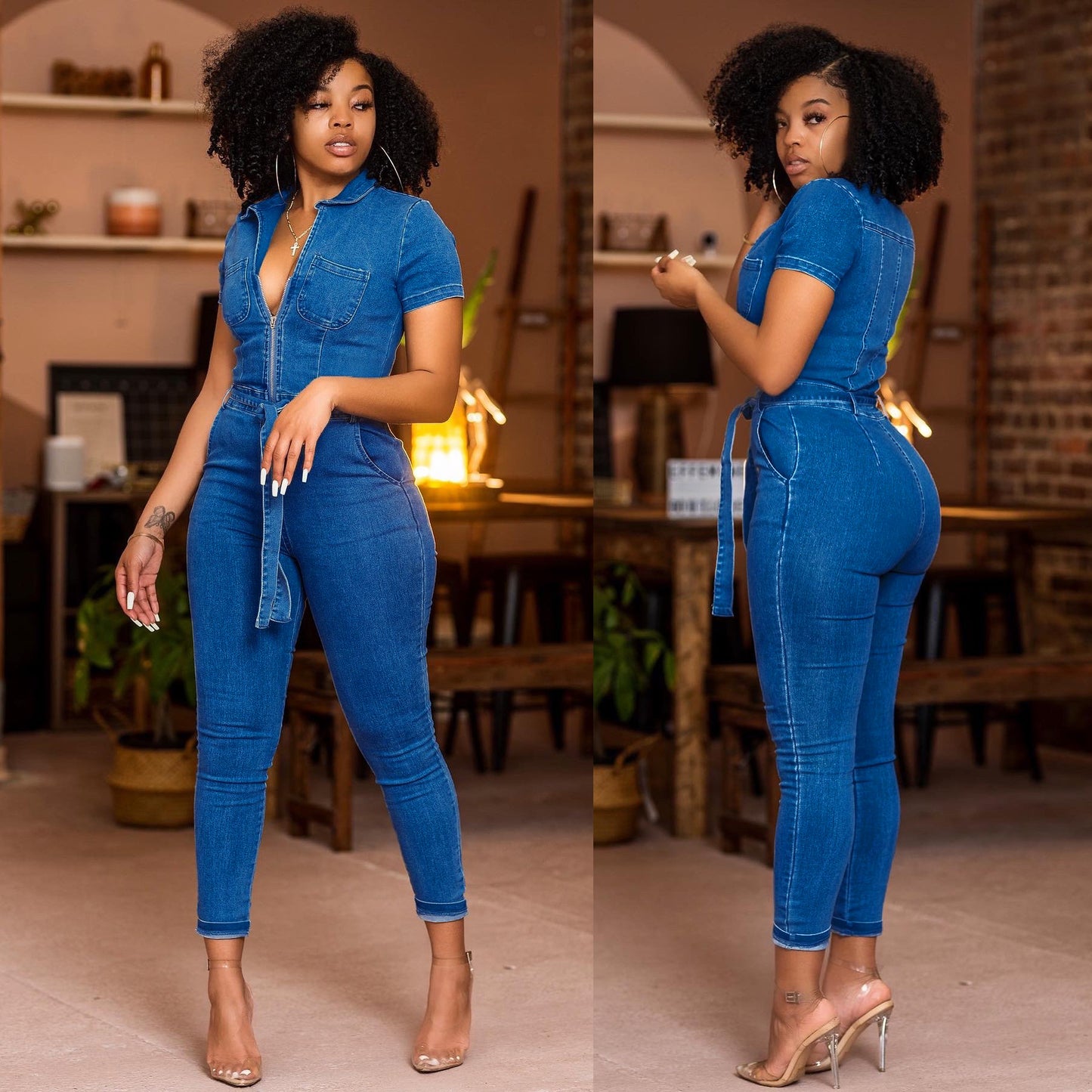 Fashionable Sleeveless One-piece Denim Trousers