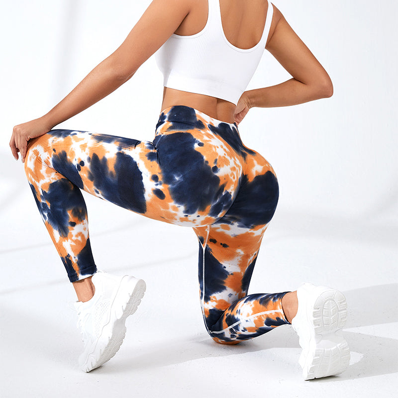 Ink Tie-dye Printed Yoga Pants Seamless High Waist Tight Hip Lifting Legging