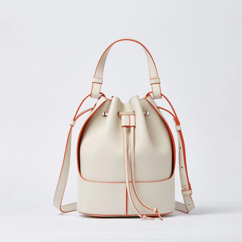 stitching canvas drawstring bucket bag