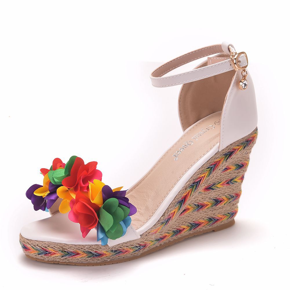 Colorful Flower Fish Mouth Wedge Sandals