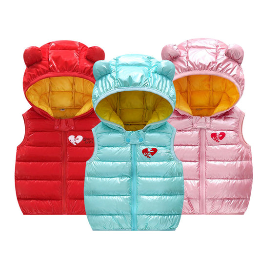 Children Warm Down Vest  Baby Boys Girls Sleeveless Waistcoat Kids Outerwear Vests Children Hooded Jackets