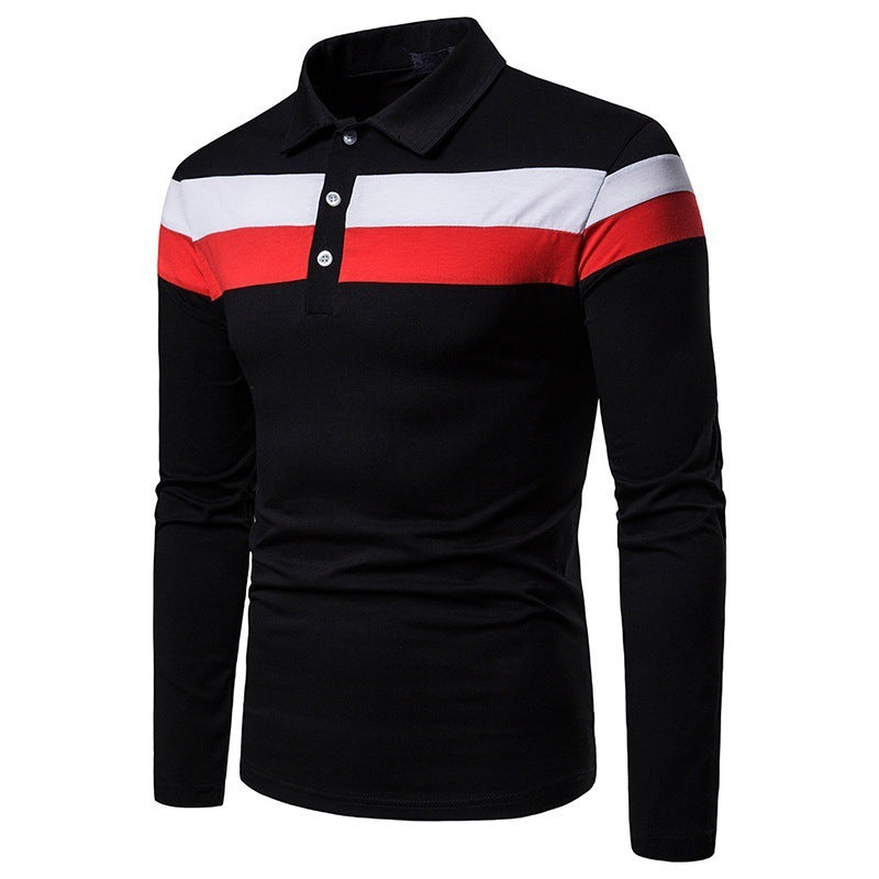 Tri-color Stitching Fashion Casual Men's Lapel Long Sleeve