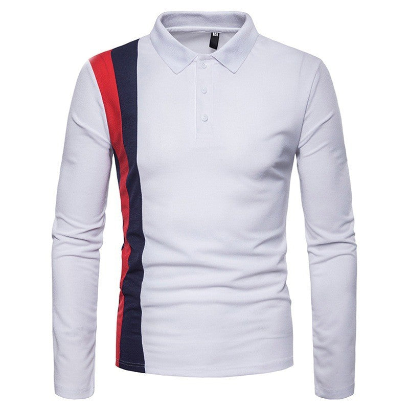 Tri-color Stitching Fashion Casual Men's Lapel Long Sleeve