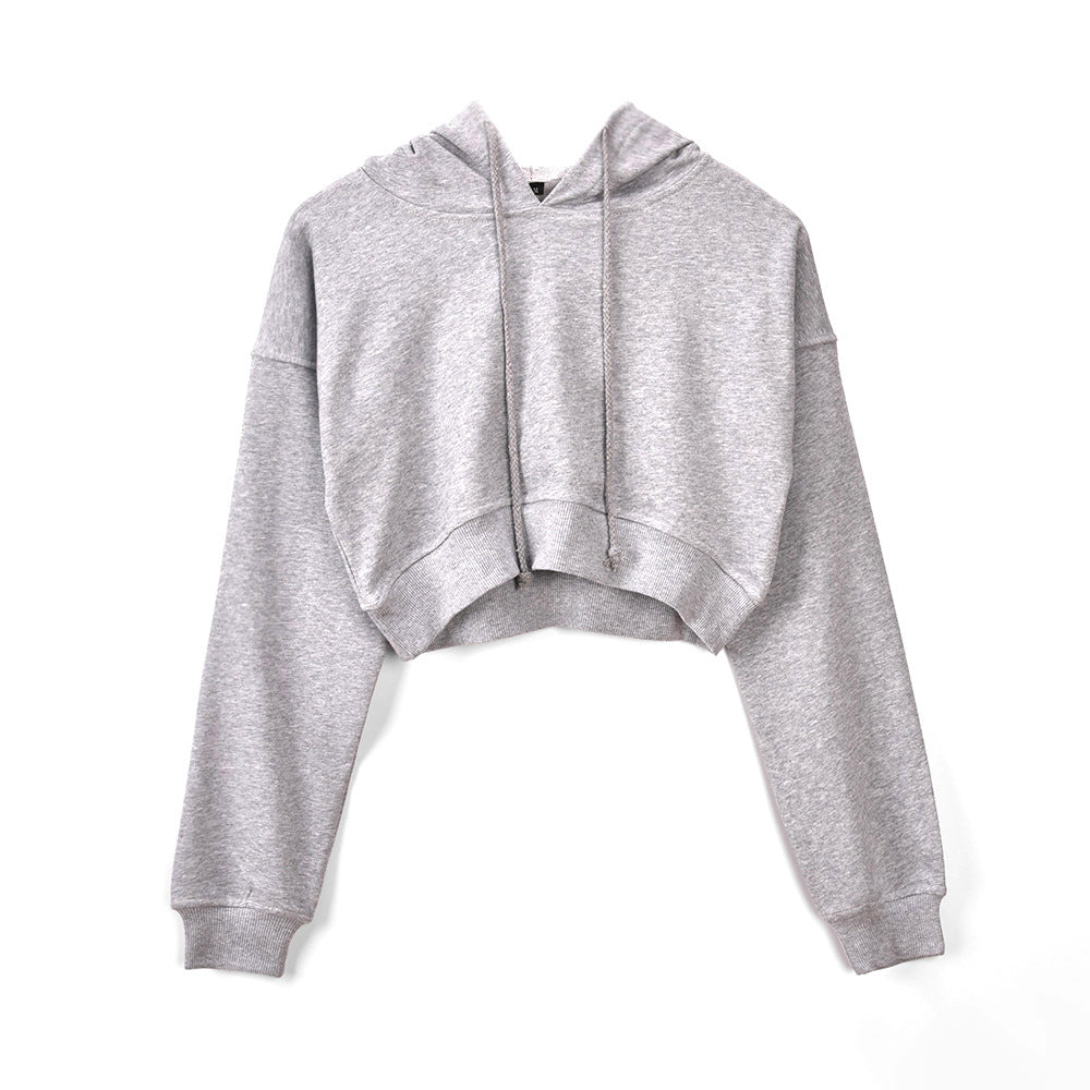 Women's Solid Color Leaky Belly Button Short Hooded Top