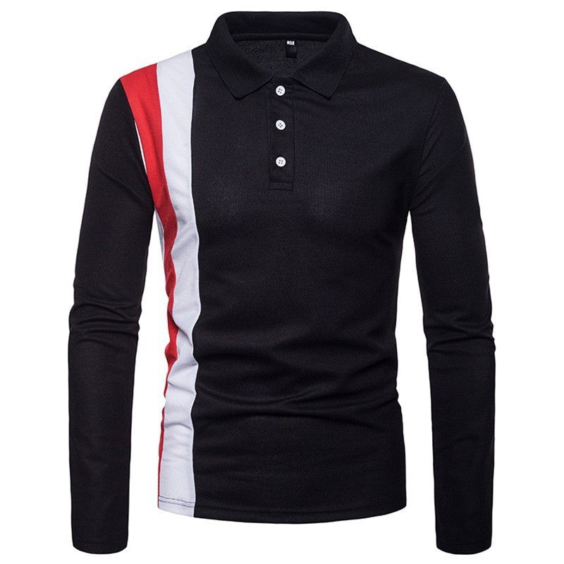 Tri-color Stitching Fashion Casual Men's Lapel Long Sleeve