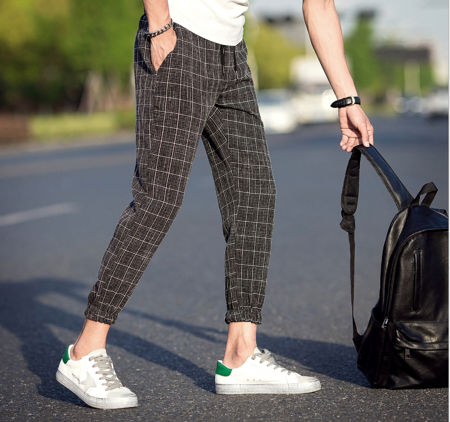 Casual Ankle-Length Plaid Jogger Pants