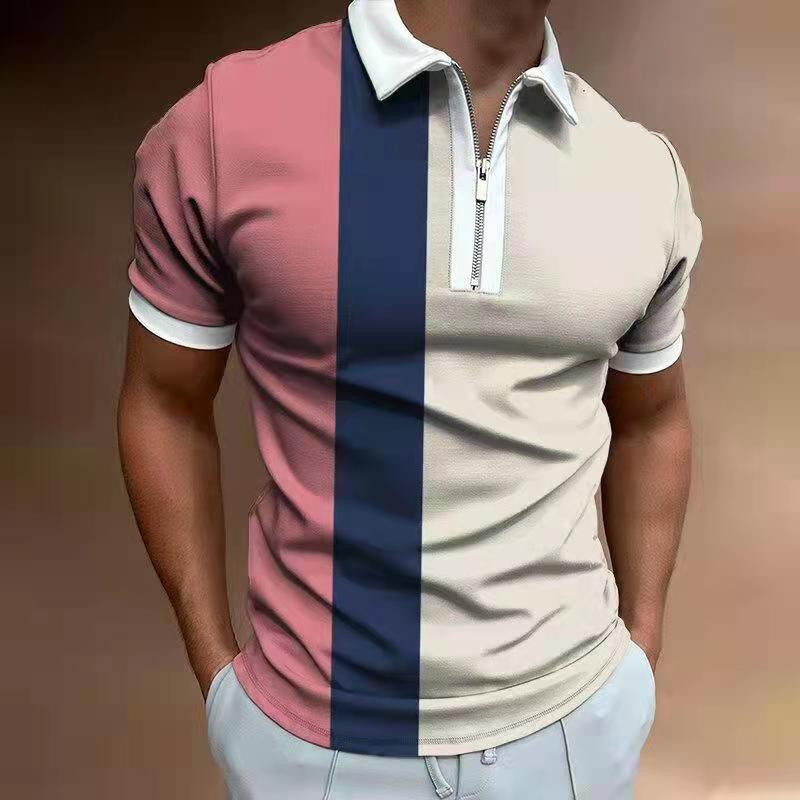 Men's POLO Shirt Striped Printed Short Sleeve T-Shirt