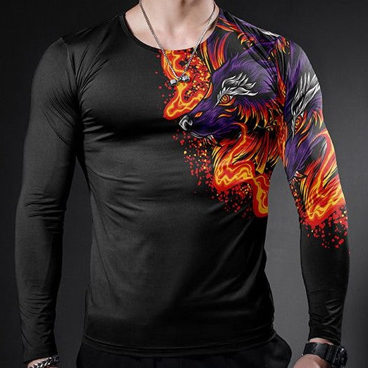 3D Digital Printing Slim Fit Long Sleeve T-Shirt