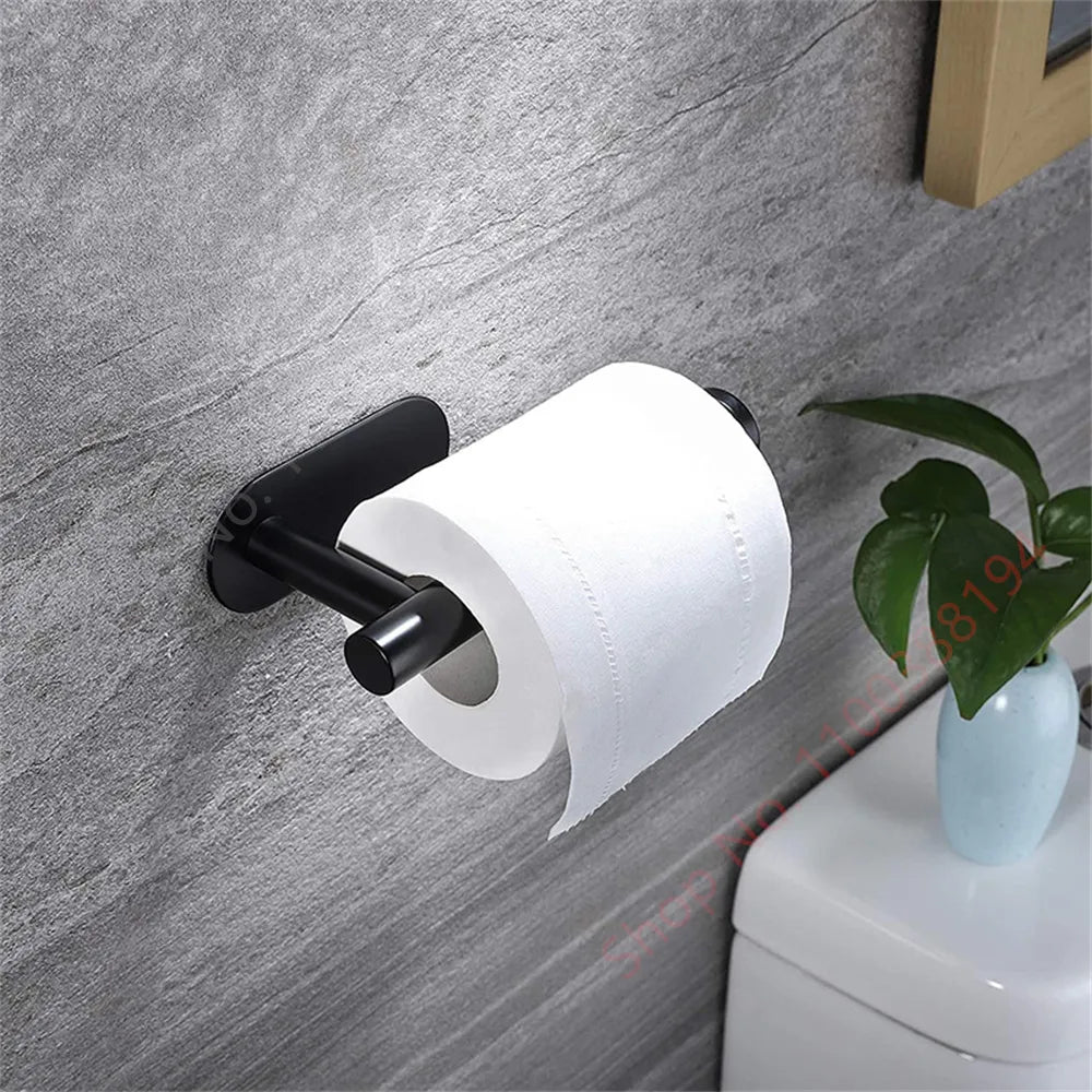 Wall Mount Toilet Towel Paper Holder Adhesive Black Silver Kitchen and bathroom Roll Paper