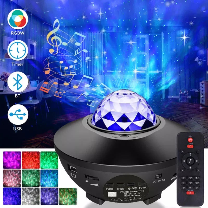 Starry Projector Galaxy Night Light with Ocean Wave Music Speaker Nebula Cloud Ceiling Lamp for Decoration