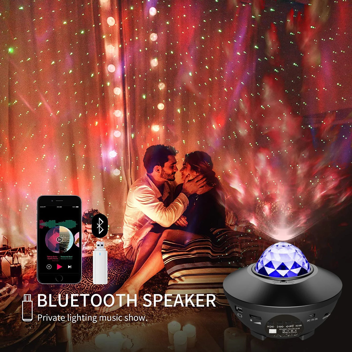 Starry Projector Galaxy Night Light with Ocean Wave Music Speaker Nebula Cloud Ceiling Lamp for Decoration