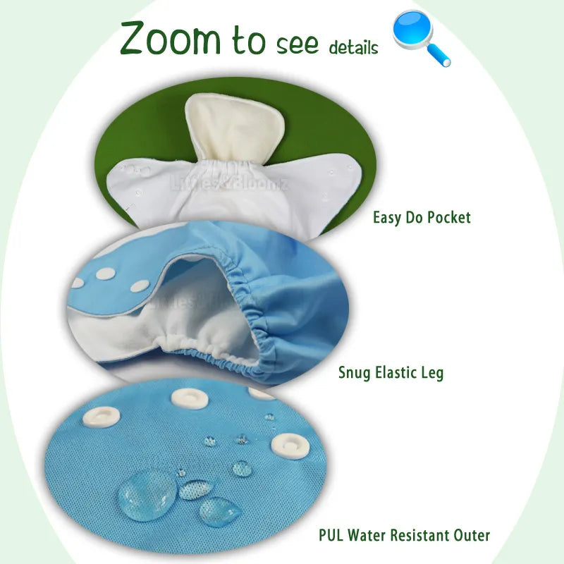 Washable Reusable Cloth Diaper Ecological Adjustable Real Pocket Nappy Fit 0-2year 3-15kg