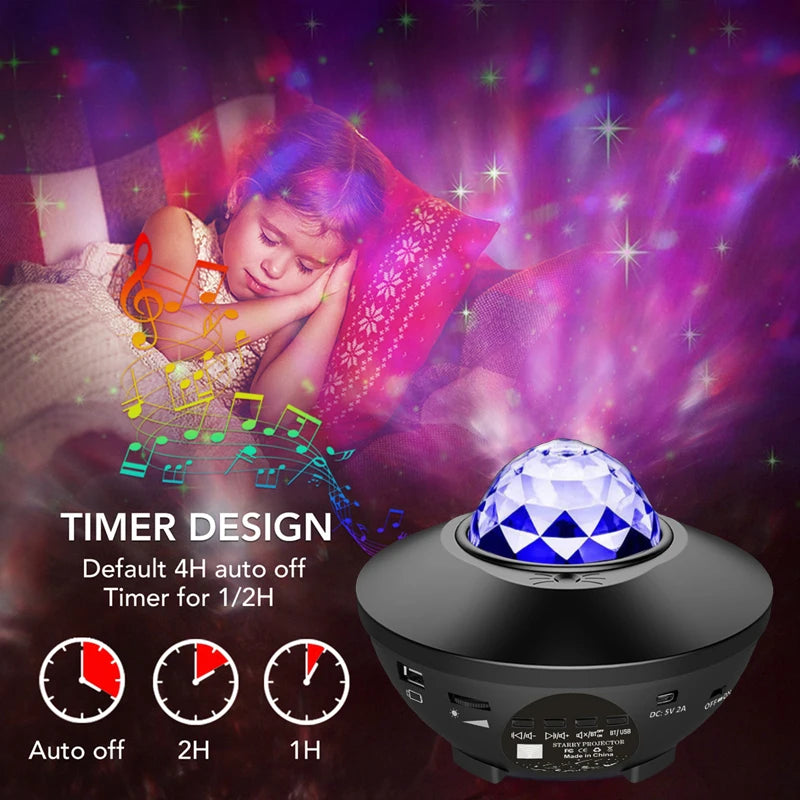 Starry Projector Galaxy Night Light with Ocean Wave Music Speaker Nebula Cloud Ceiling Lamp for Decoration