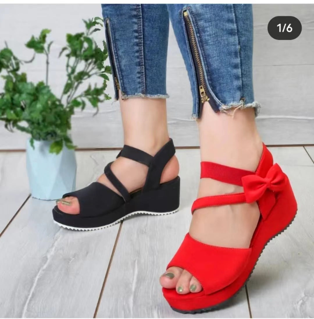 Suede Wedge Peep Toe Sandals