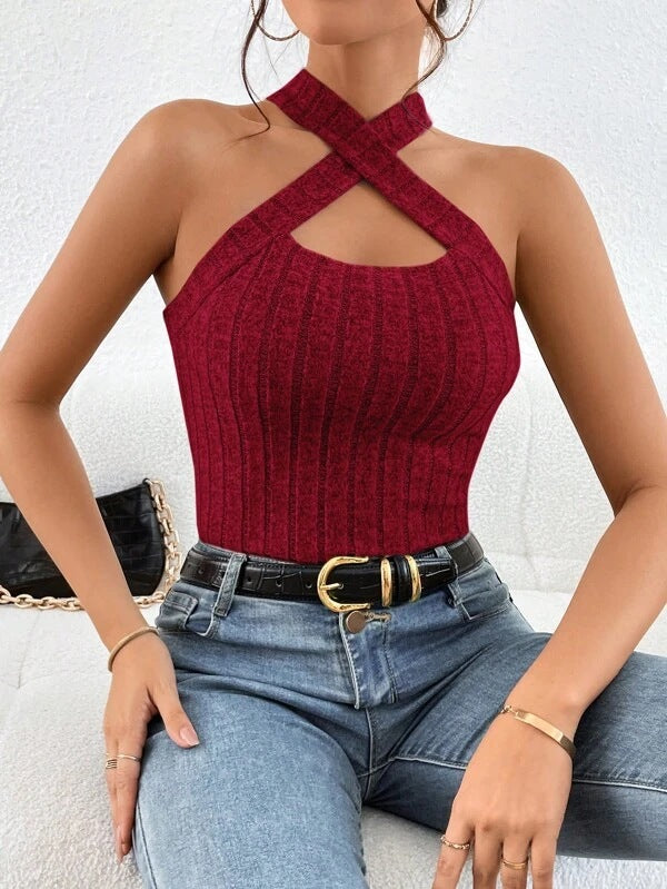 Women's Halter Sleeveless Brushed Knitted Top