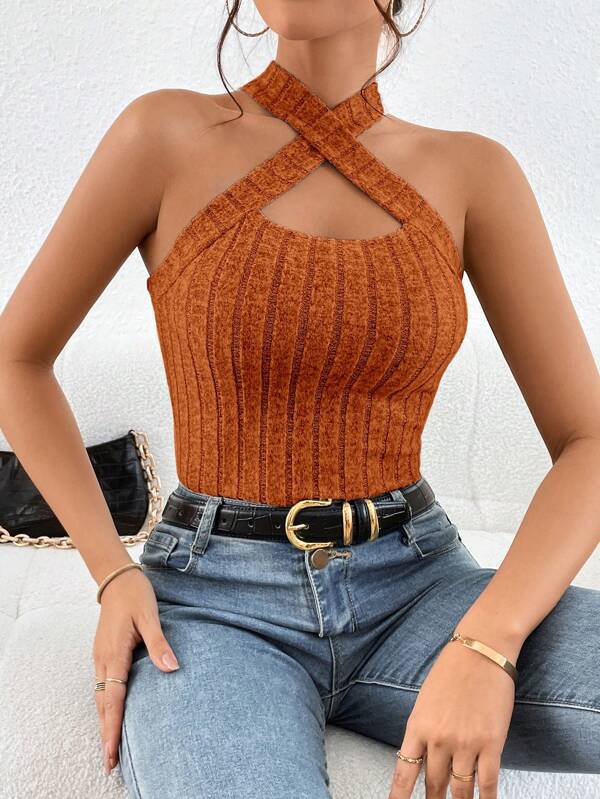 Women's Halter Sleeveless Brushed Knitted Top