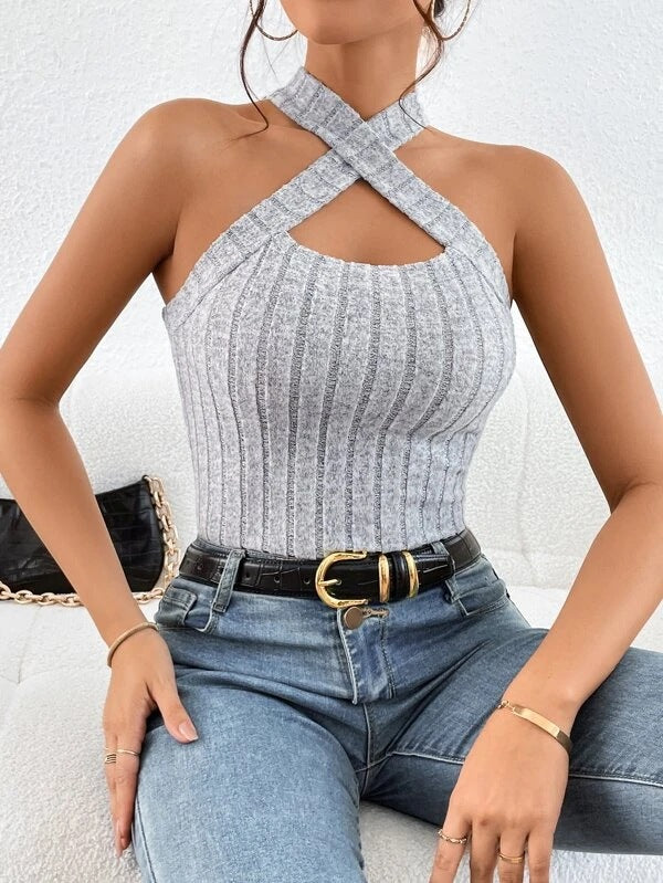 Women's Halter Sleeveless Brushed Knitted Top