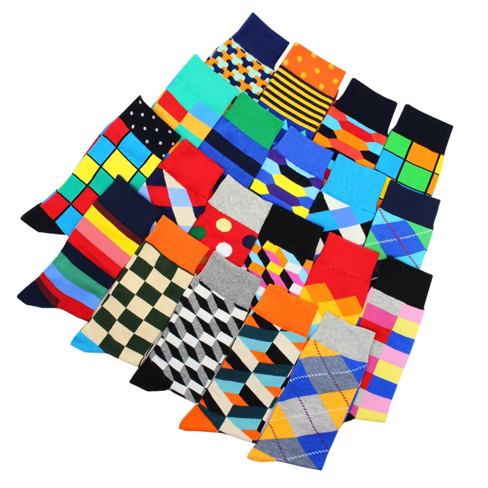 6 Pairs Fashion Casual Men Socks Art Van Gogh Stripe Harajuku Fruit Animal Sloth Beer Funny Socks Dress Cotton Socks