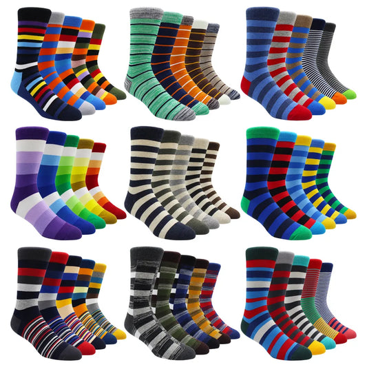 Casual Fashion Cotton  Long Men Socks Contrast Color Rainbow Larger Size Stripe Socks for Men