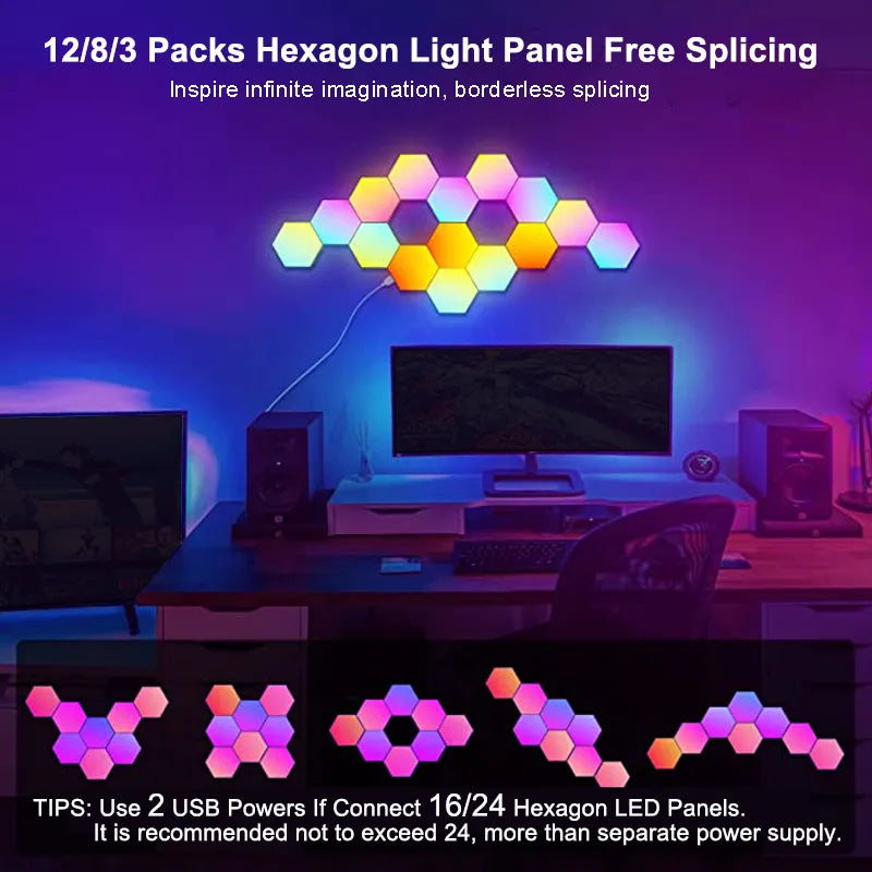 LED Hexagon Light Bluetooth  Game Room Decoration Bedroom Bedside