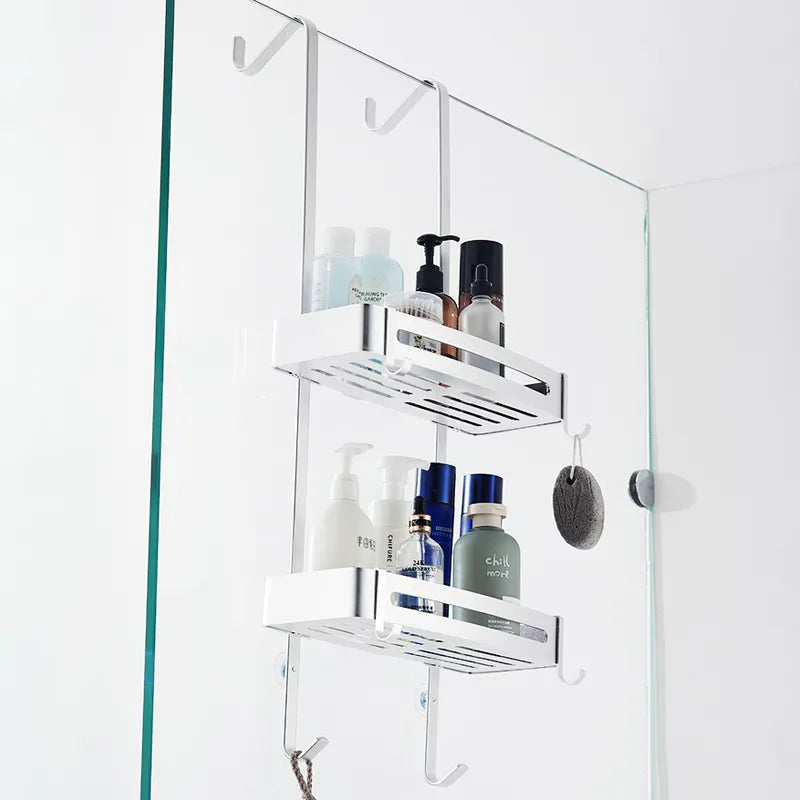 Black Hanging Bathroom Shelf Organizer Nail-free Shampoo Holder Storage Shelf Rack Bathroom Basket Holder