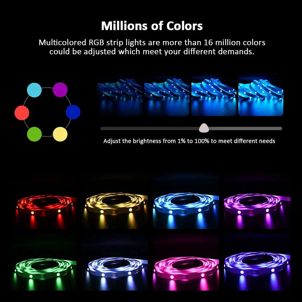 LED Strip Light RGB 5050 Music Sync Color Changing  Sensitive Built-in Mic