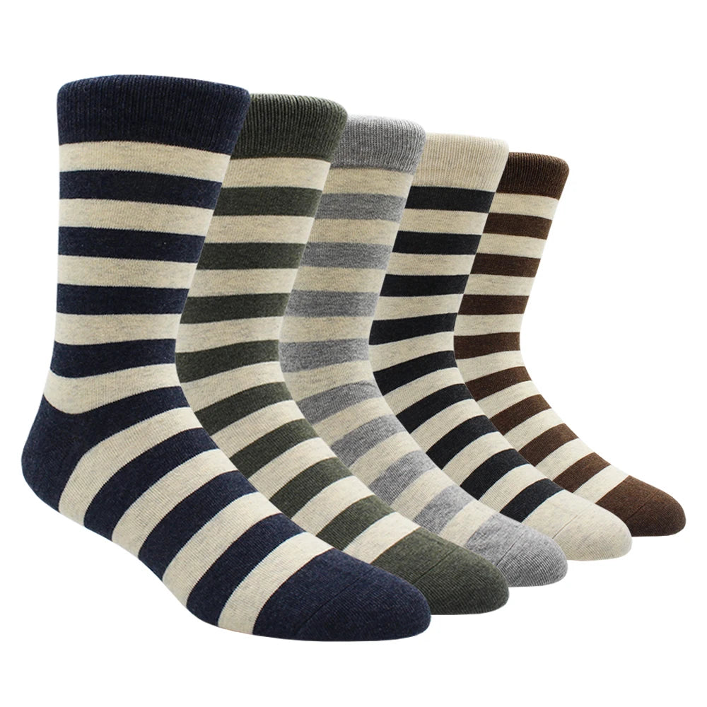 Casual Fashion Cotton  Long Men Socks Contrast Color Rainbow Larger Size Stripe Socks for Men