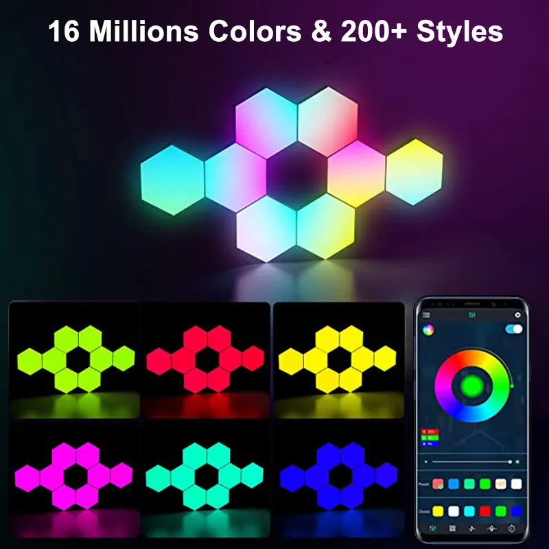 LED Hexagon Light Bluetooth  Game Room Decoration Bedroom Bedside