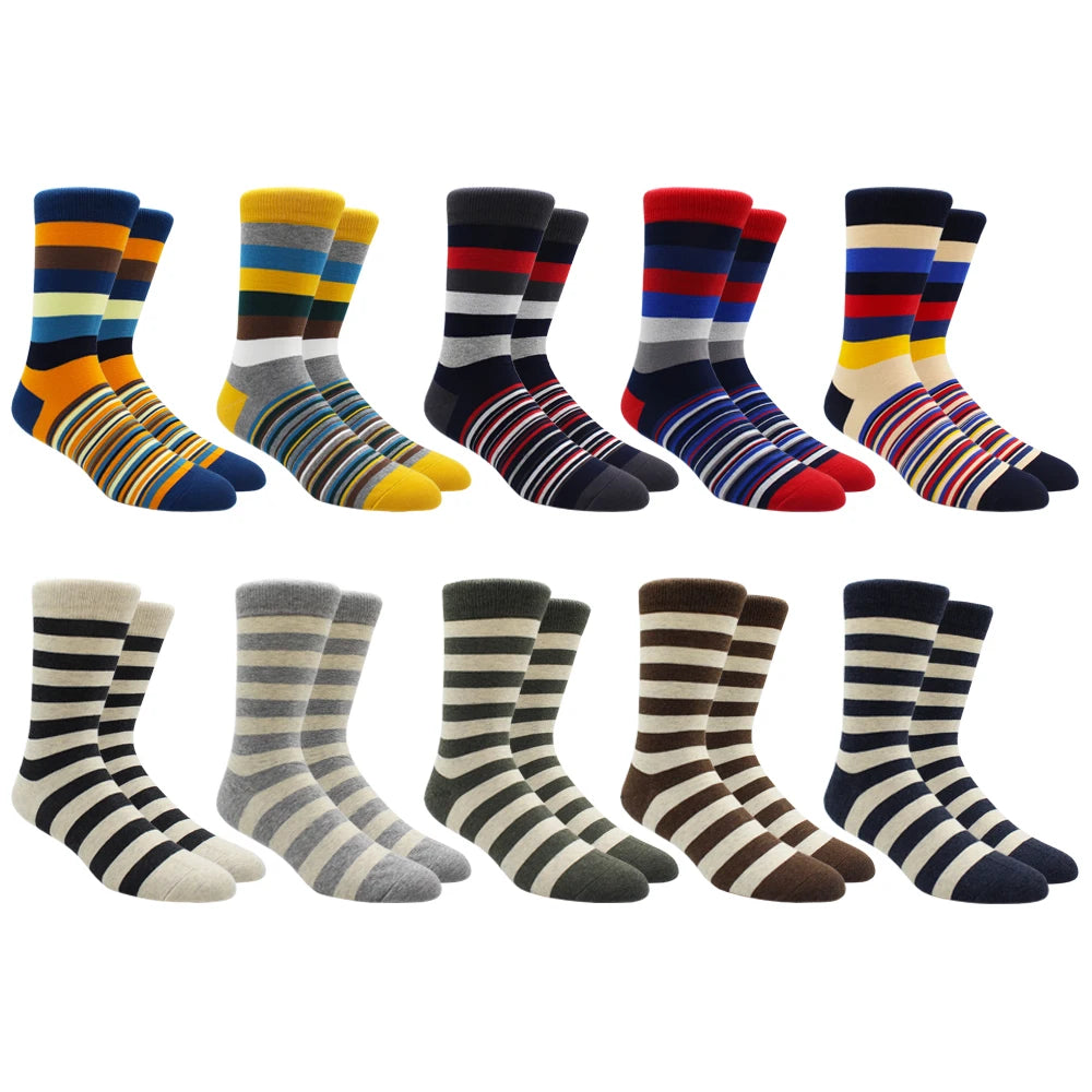 Casual Fashion Cotton  Long Men Socks Contrast Color Rainbow Larger Size Stripe Socks for Men