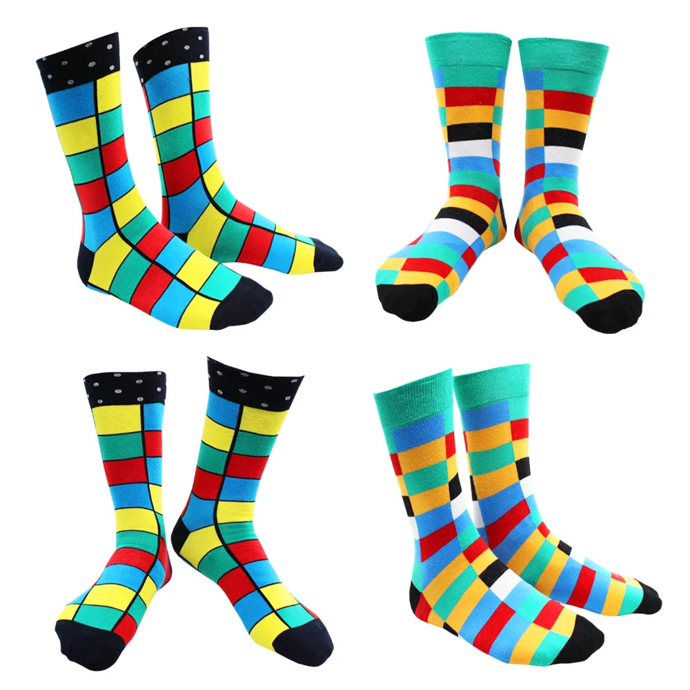 6 Pairs Fashion Casual Men Socks Art Van Gogh Stripe Harajuku Fruit Animal Sloth Beer Funny Socks Dress Cotton Socks