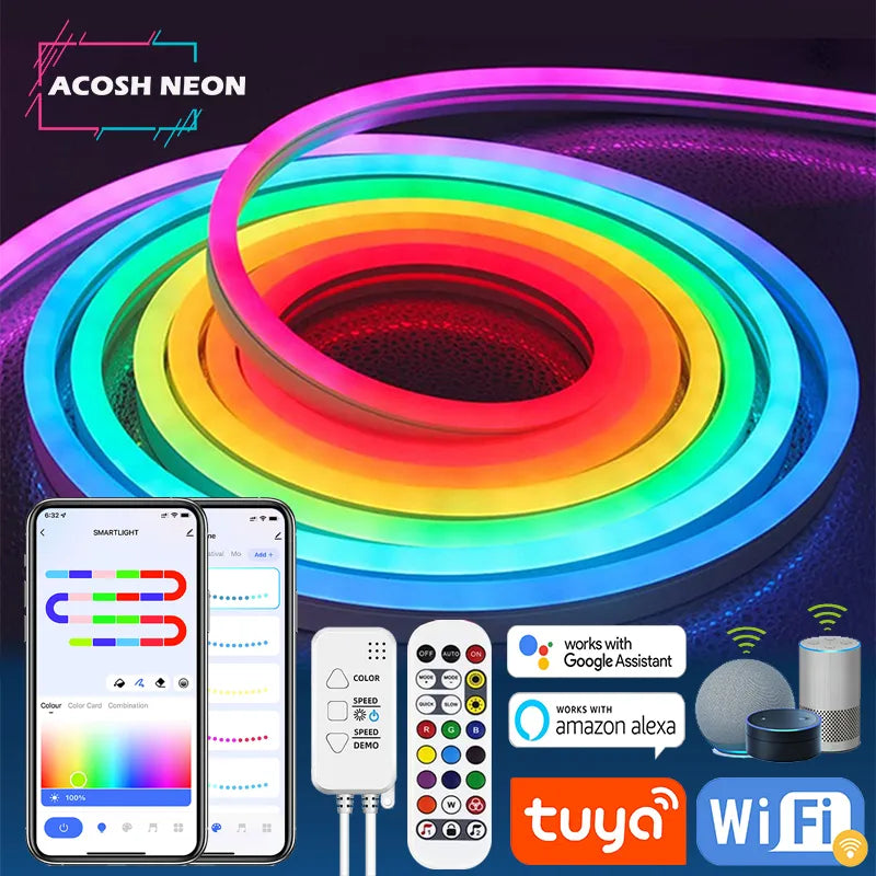 LED Strip Lights  Silicone Neon Rope Light with Music Sync RGBIC Dream Color Chasing Strip Tape for Room