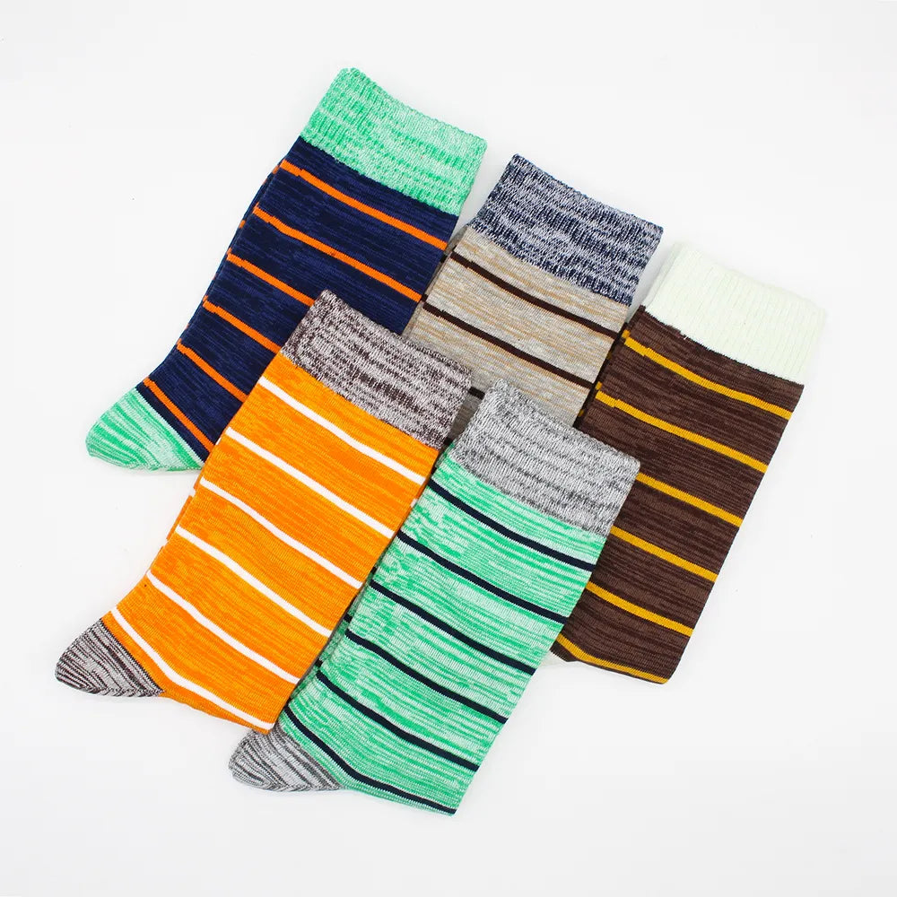 Casual Fashion Cotton  Long Men Socks Contrast Color Rainbow Larger Size Stripe Socks for Men