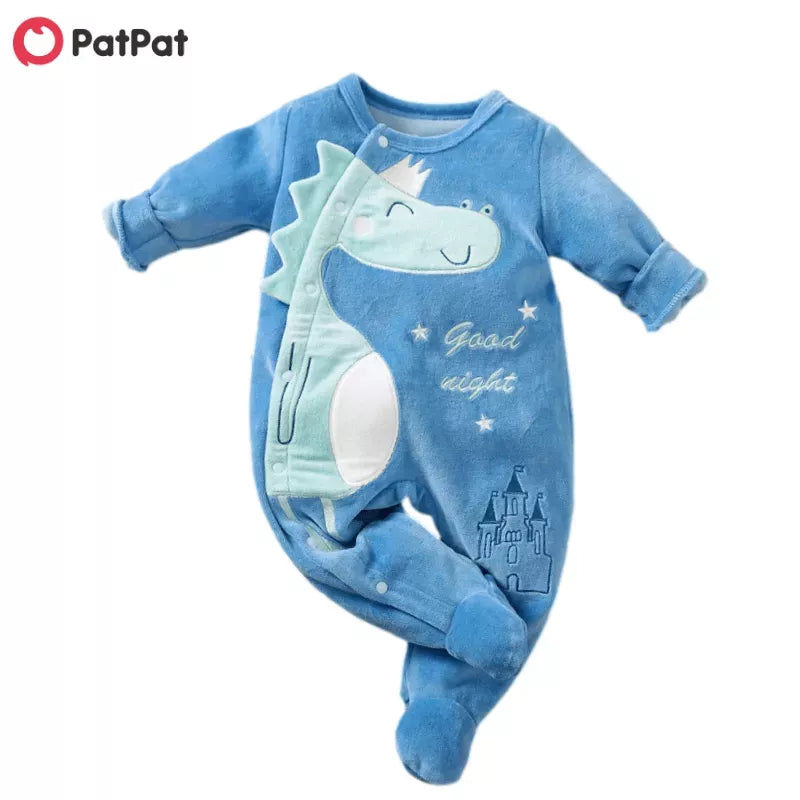 Winter Baby Boy Clothes 0 to 12 Months Dinosaur Print Fleece Jumpsuit Bodysuits & One-pieces Long-sleeve