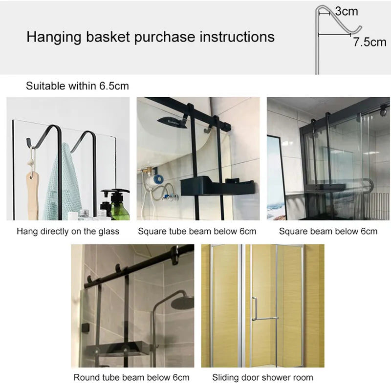 Black Hanging Bathroom Shelf Organizer Nail-free Shampoo Holder Storage Shelf Rack Bathroom Basket Holder