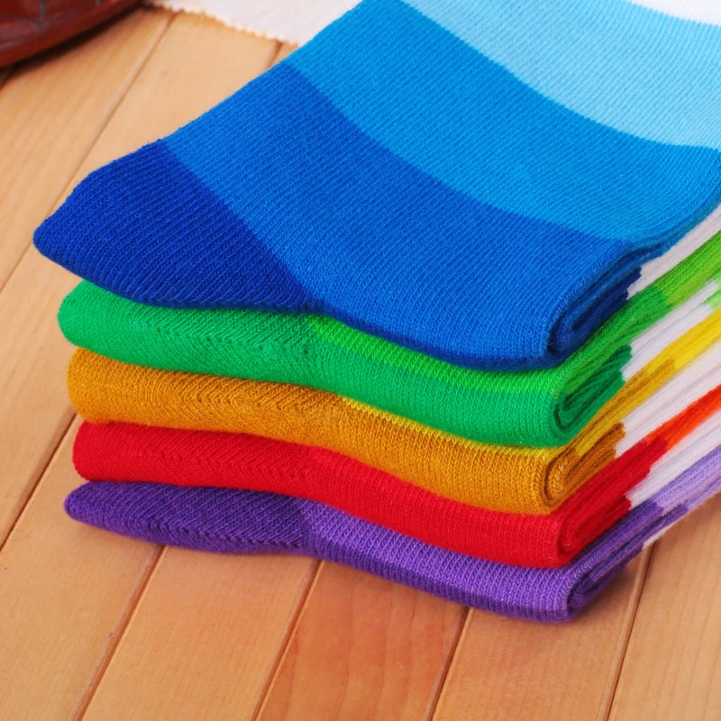 Casual Fashion Cotton  Long Men Socks Contrast Color Rainbow Larger Size Stripe Socks for Men