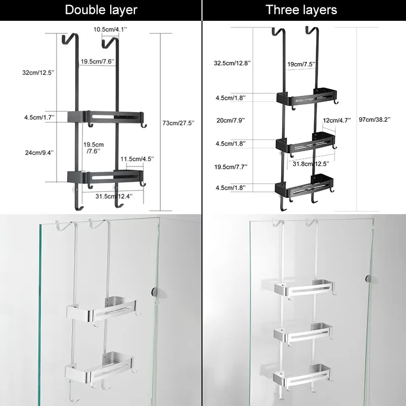 Black Hanging Bathroom Shelf Organizer Nail-free Shampoo Holder Storage Shelf Rack Bathroom Basket Holder