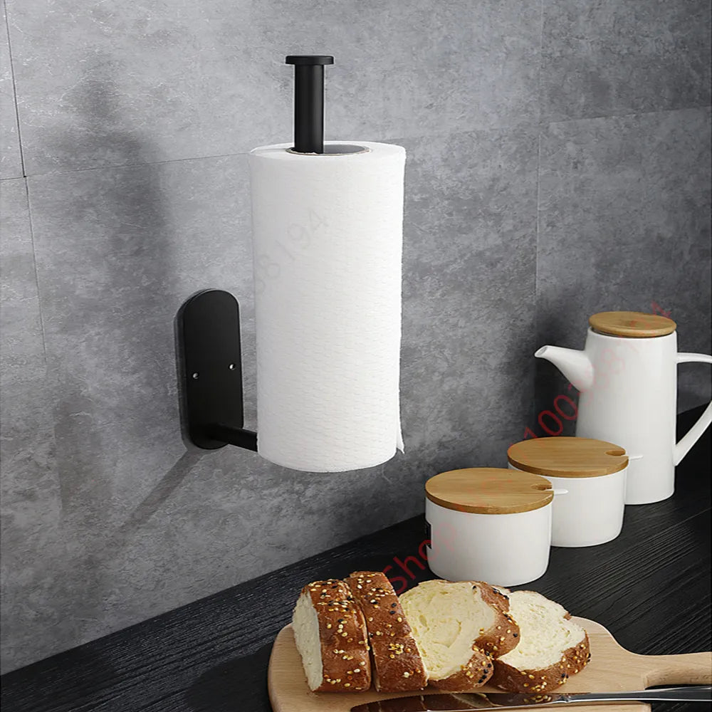 Wall Mount Toilet Towel Paper Holder Adhesive Black Silver Kitchen and bathroom Roll Paper