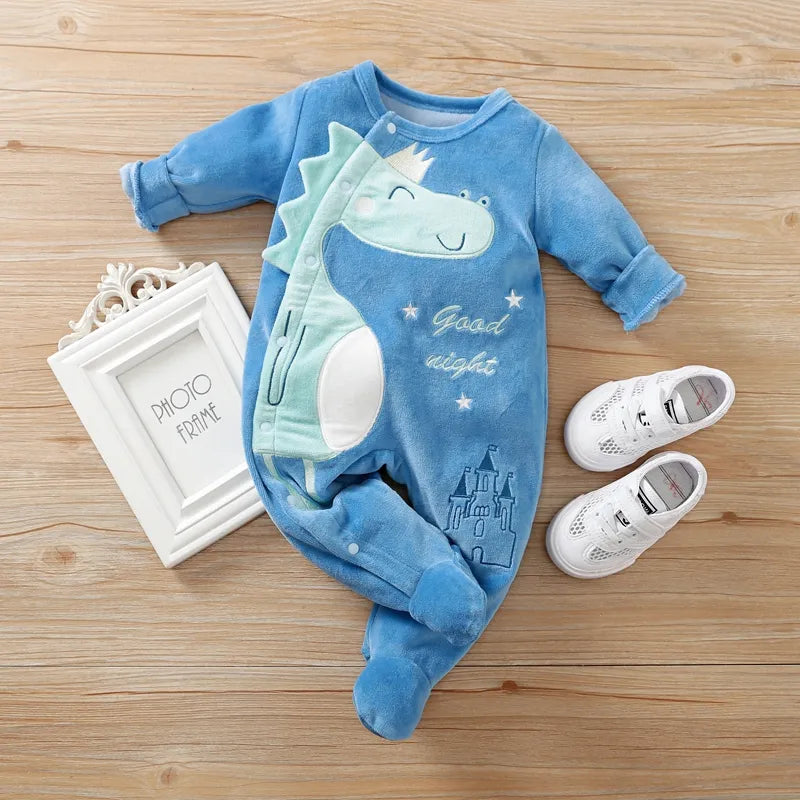 Winter Baby Boy Clothes 0 to 12 Months Dinosaur Print Fleece Jumpsuit Bodysuits & One-pieces Long-sleeve