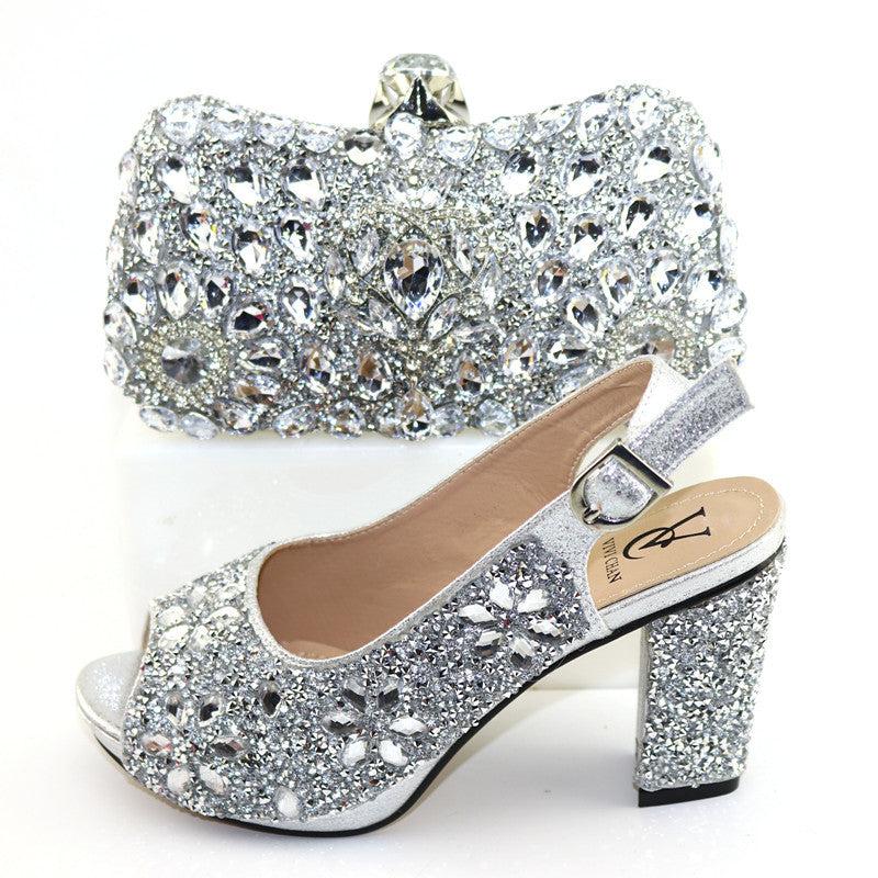 High Heel Style Bag With Rhinestone Shoes