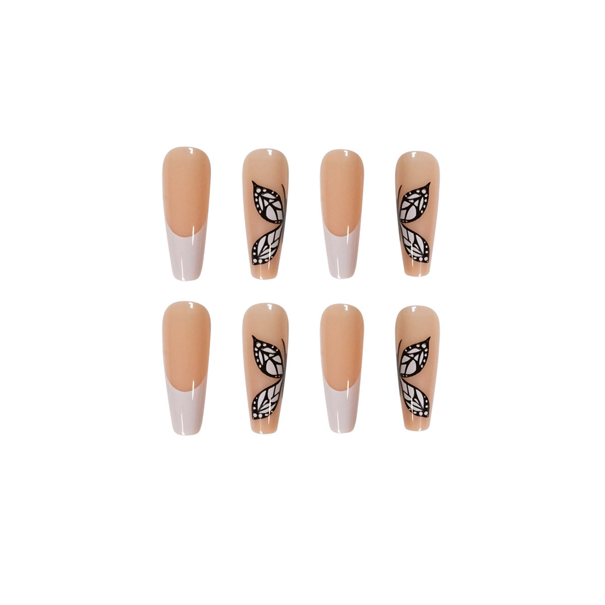 White French Butterfly Fake Nails Press On Nail Nail Stickers Nail Shaped Piece Wear Finished Nail Beauty