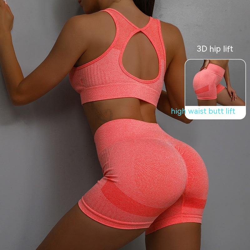 Yoga Suit 2pcs Breathable Hip-lifting Shorts And Hollow Out Back Bra