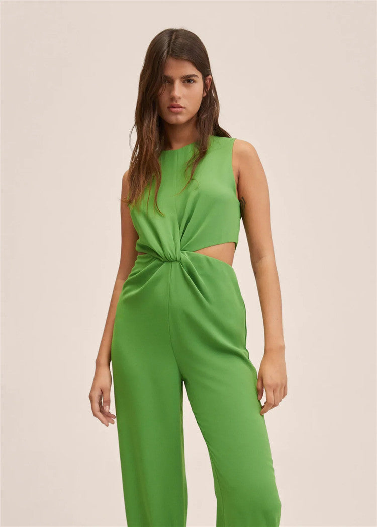 High Waist  Waist Knot Cut Trousers Jumpsuit Women's