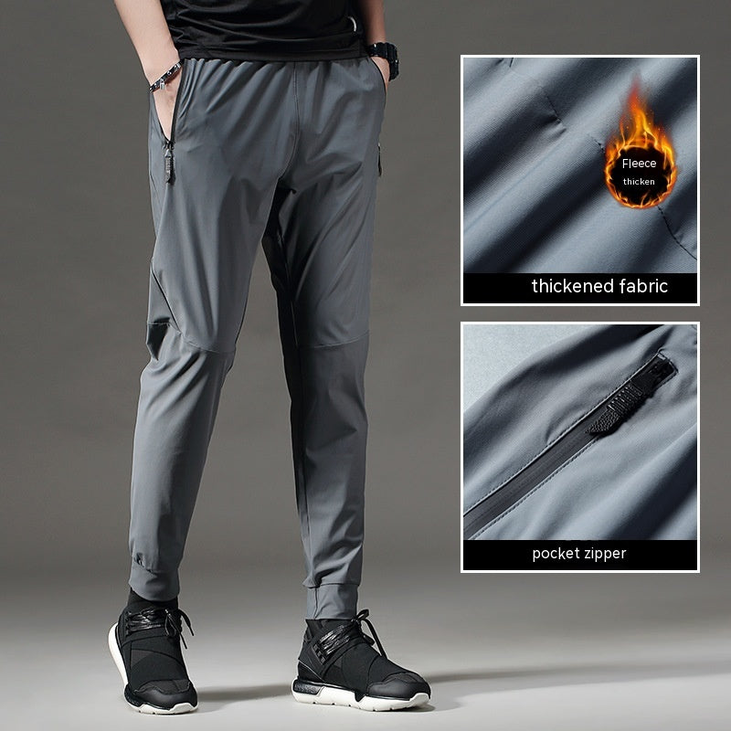 Waterproof Windproof Breathable Thickening Fleece-lined Keep Warm Elastic Fitness Sports And Leisure Running Trousers