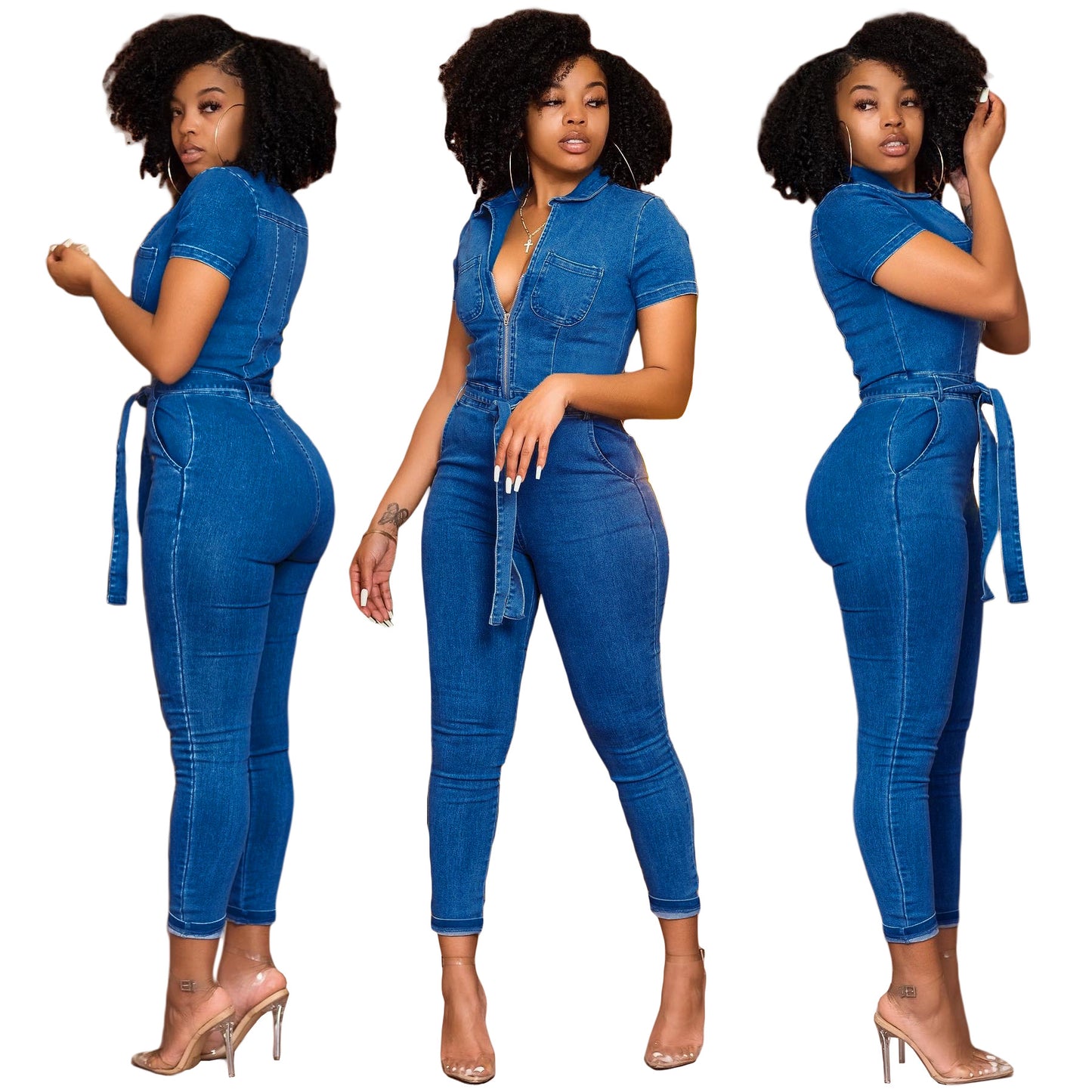 Fashionable Sleeveless One-piece Denim Trousers