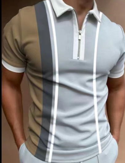 Men's POLO Shirt Striped Printed Short Sleeve T-Shirt